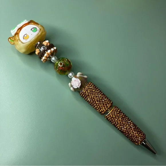 Forest Bunny Kawaii Woodsy Handmade Beaded Pen with Rhinestones - Picture 7 of 8